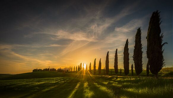 Обои на рабочий стол Закат солнца в Тоскане, Италия / Tuscany, Italy