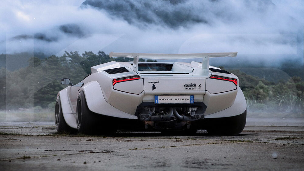 Обои для рабочего стола Белый Lamborghini countach 5000 стоит на трассе