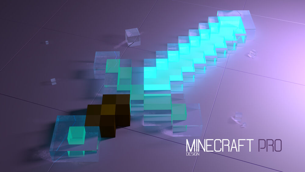 Обои для рабочего стола Голубой меч на розовом полу из игры Minecraft / Майнкрафт (Minecraft pro)