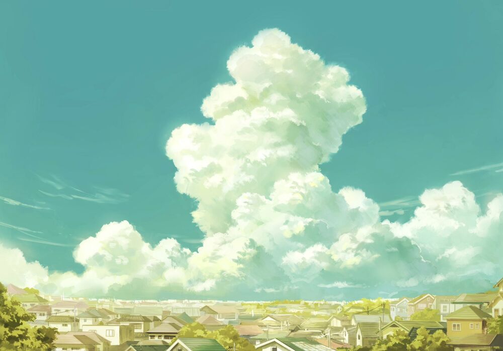 Обои для рабочего стола Огромное белое облако на голубом небе над городом