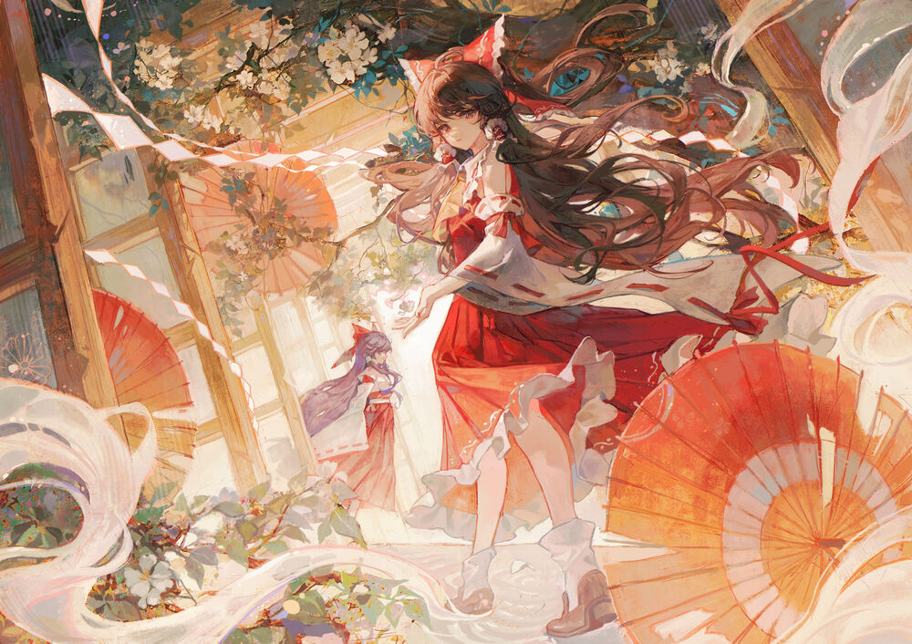 Обои для рабочего стола Две Hakurei Reimu / Рейму Хакурей из игры Проект Восток / Touhou Project