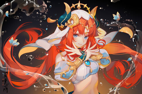 Обои на рабочий стол Nilou / Нило из игры Геншин / След воздействия / Genshin Impact управляет водой