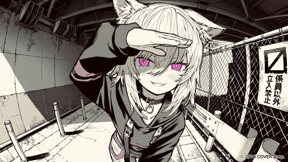 Обои для рабочего стола Окаю Нэкомата / Okayu Nekomata виртуальный ютубер Hololive, а также персонаж аниме Граффити Холо / Holo no Graffiti