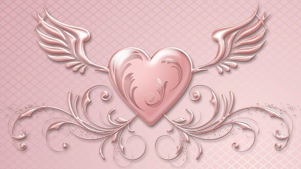 Конкурсная работа Нежно-розовое сердечко с крыльями на розовом фоне