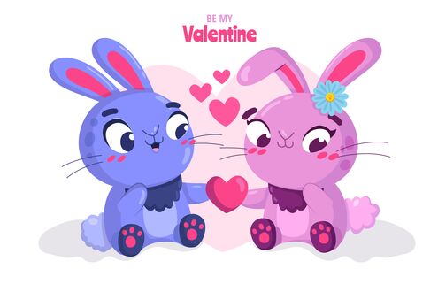 Обои на рабочий стол Синий и розовый кролики держат сердечко (BE MY Valentine)