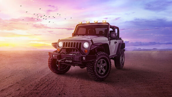Обои на рабочий стол Jeep стоит в пустыне