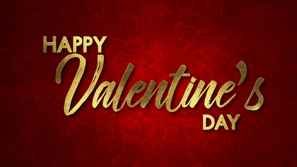 Обои для рабочего стола Надпись золотыми буквами на красном фоне (Happy Valentines Day)
