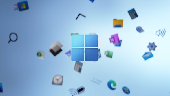Обои на рабочий стол Иконки Windows 11 Pro на голубом фоне
