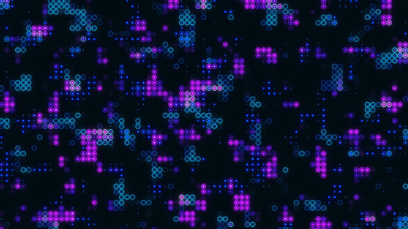 Обои на рабочий стол Неоновые точки на черном фоне
