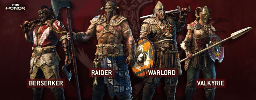 Обои на рабочий стол Персонажи игры For Honor (Berserker, Raider, Warlord, Walkyrie)