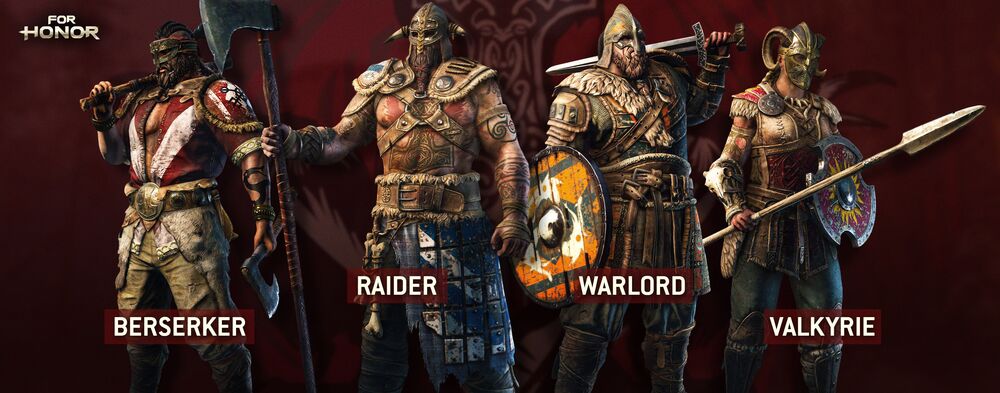 Обои для рабочего стола Персонажи игры For Honor (Berserker, Raider, Warlord, Walkyrie)