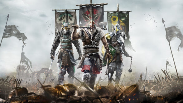 Обои на рабочий стол Воины из игры For Honor на поле битвы