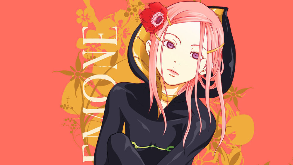 Обои для рабочего стола Анэмонэ / Anemone из аниме Эврика 7: Псалмы планет / Koukyoushihen Eureka Seven с цветком в волосах