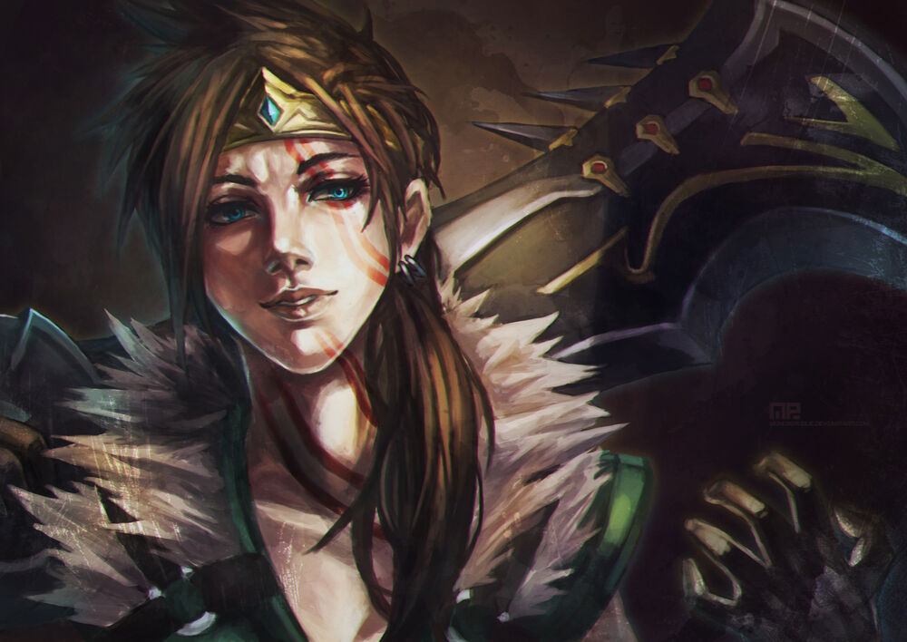 Обои для рабочего стола Дрейвен / Draven из игры League of Legends / Лига Легенд в образе девушки