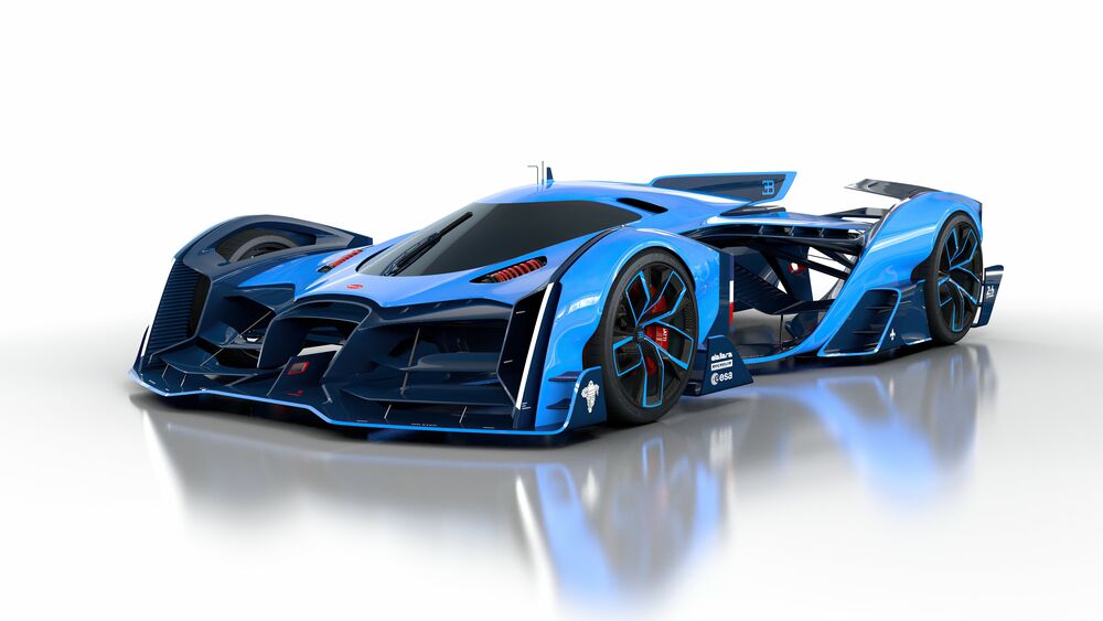 Обои для рабочего стола Голубой Bugatti на белом фоне