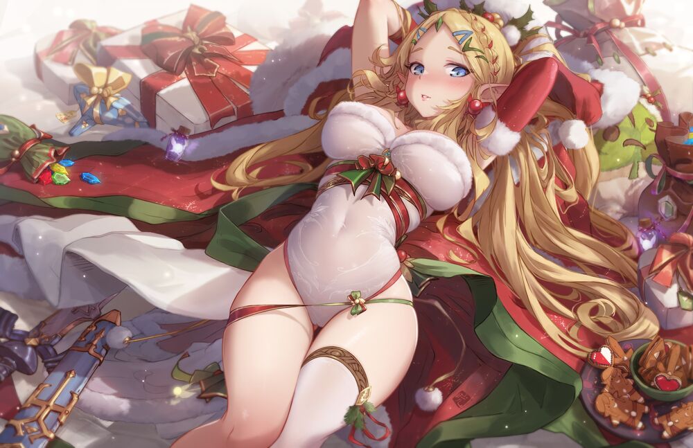 Обои для рабочего стола Princess Zelda / Принцесса Зельда одетая в рождественском стиле, одна из главных героинь серии игр The Legend of Zelda