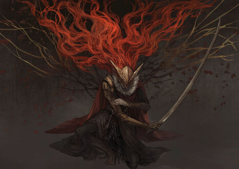 Обои на рабочий стол Malenia, Blade of Miquella / Маления, Клинок Микеллы из игры Elden Ring с мечом в руке