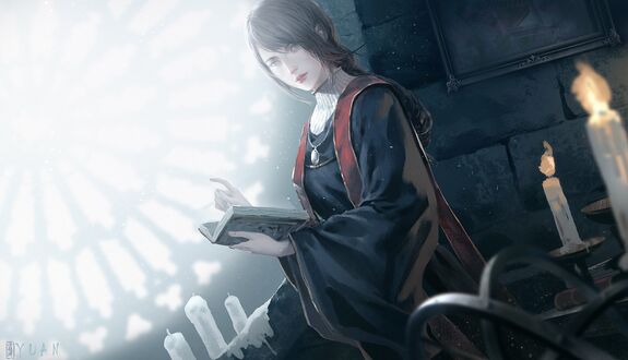 Обои на рабочий стол Sorceress Sellen / Чародейка Селлена из игры Elden Ring с книгой в руке