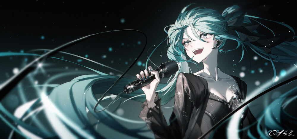 Обои для рабочего стола Vocaloid Hatsune Miku / Вокалоид Хатсунэ Мику поет