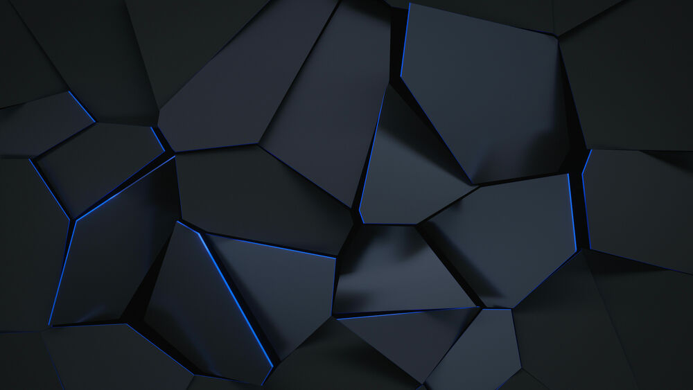 Обои для рабочего стола Черные геометричные блоки с голубой окантовкой