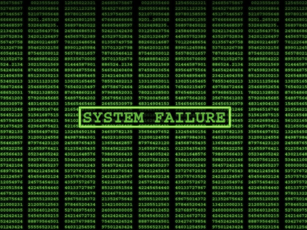 Обои для рабочего стола Зеленые цифры в столбиках по мотивам фильма The Matrix (system failure)