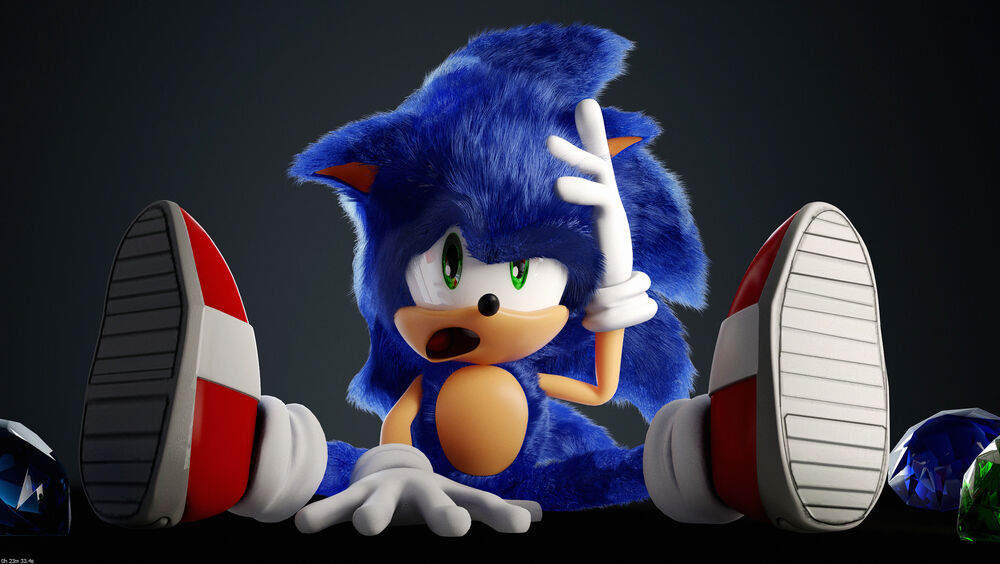 Обои для рабочего стола Ёжик Соник / Sonic чешет лоб в недоумении на темном фоне