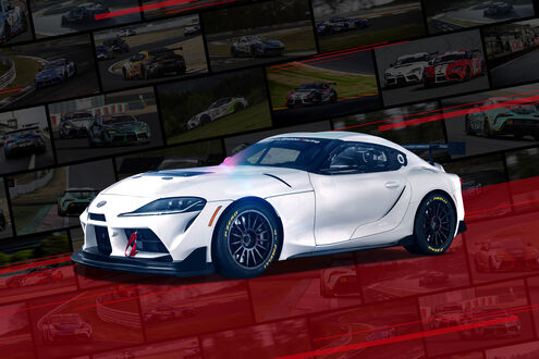 Обои на рабочий стол Белый спорткар Toyota Supra на фоне фотографий