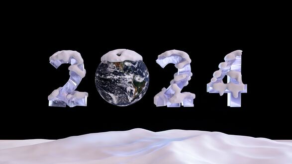 Обои на рабочий стол Надпись 2024 на темном небе вместо 0 земной шар