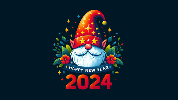 Обои на рабочий стол Дед Мороз на синем фоне (Happy new year 2024)