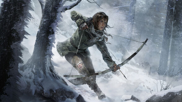Обои на рабочий стол Девушка с луком зимой из игры Rise of the Tomb Raider