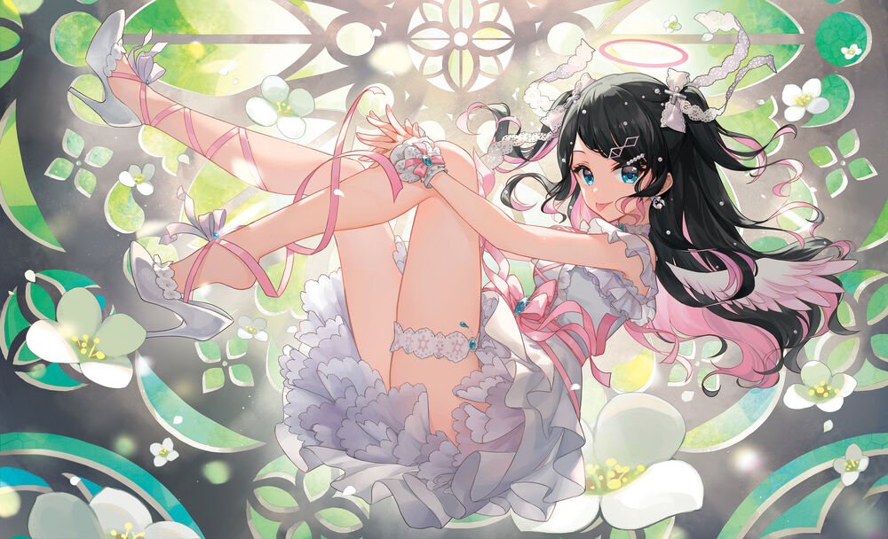 Обои для рабочего стола Kaga Nazuna в белом платье, виртуальный ютубер Lupinus Virtual Games, VSPO! (Virtual eSports Project)