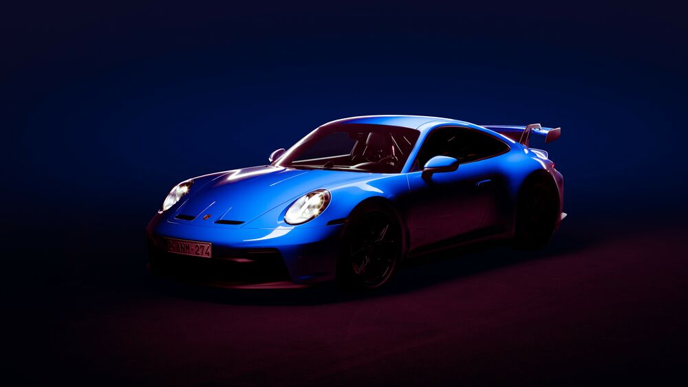 Обои для рабочего стола Голубой Porsche 911 GT3 на темном фоне