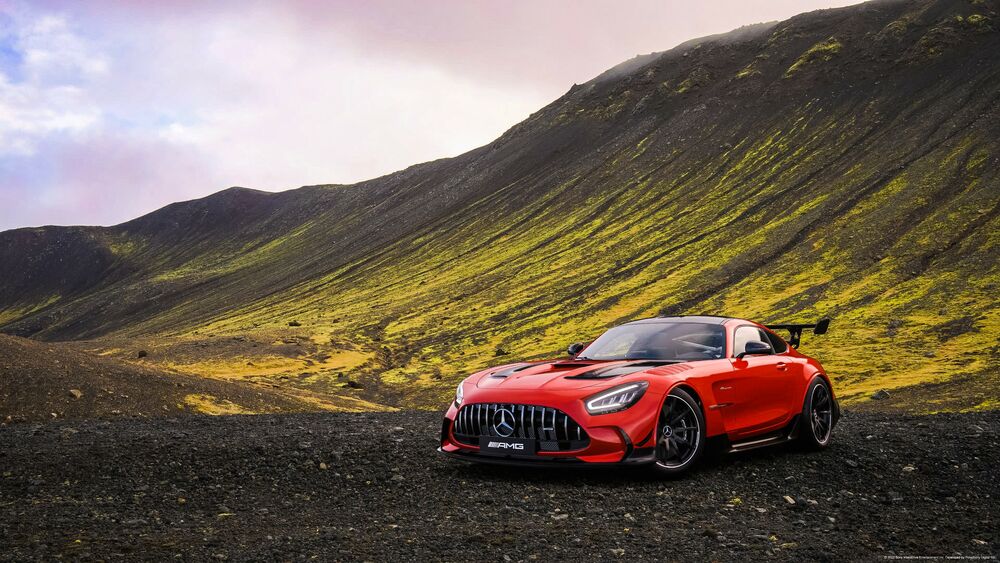 Обои для рабочего стола Красный Mercedes -AMG GT Black Series In Gran Turismo на фоне гор