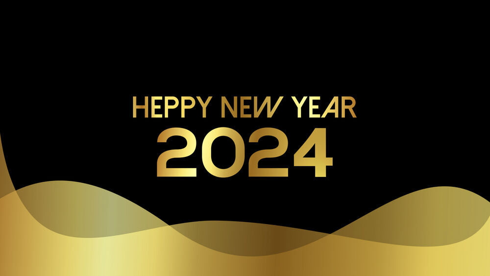Обои для рабочего стола Новый Год на черном фоне с золотом (Happy New Year 2024)