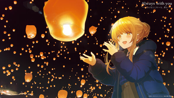 Обои на рабочий стол Махиру Сина / Mahiru Shiina из аниме Ангел по соседству / Otonari no Tenshi-sama ni Itsunomanika Dame Ningen ni Sareteita Ken запускает фонарик