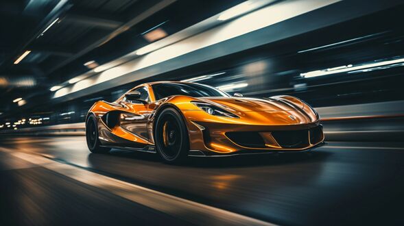 Обои на рабочий стол Желтый спортивный автомобиль в тоннеле