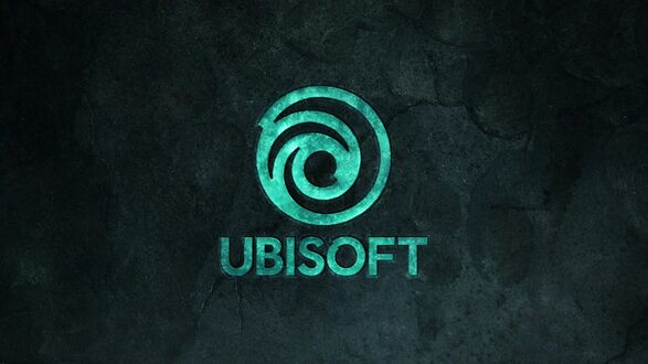 Обои на рабочий стол Логотип Ubisoft на цементной стене