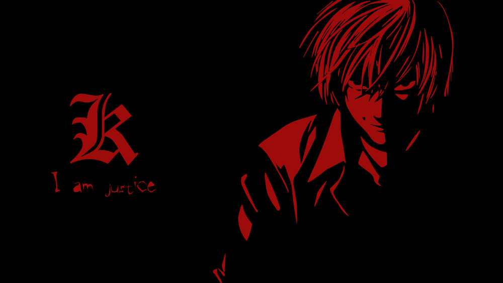 Обои для рабочего стола Красный силуэт Light Yagami на черном фоне из аниме Death Note Black (I am justice)