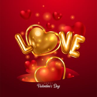 Обои на рабочий стол Золотая надпись на красном фоне (Love Happy Valentines day)