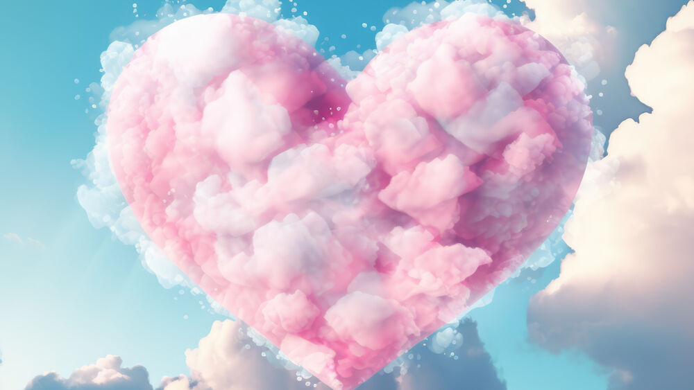 Обои для рабочего стола Розовое сердце из облаков в небе
