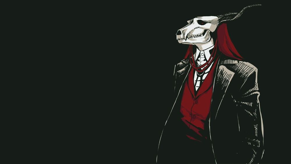 Обои для рабочего стола Элиас Эйнсворт / Elias Ainsworth смотрит свысока на черном фоне, аниме Невеста чародея / Mahoutsukai no Yome