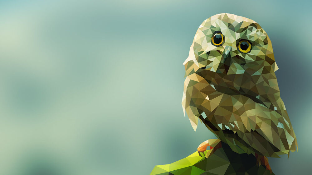 Обои для рабочего стола Lowpoly сова на размытом фоне