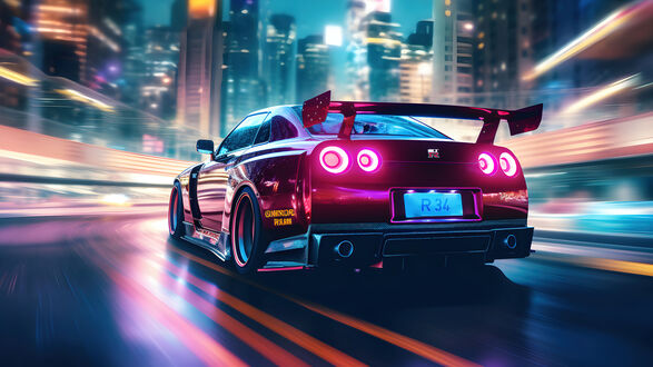 Обои на рабочий стол Nissan Skyline X (R34) на дороге
