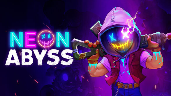 Обои на рабочий стол Парень в капюшоне с автоматом из игры Neon Abyss