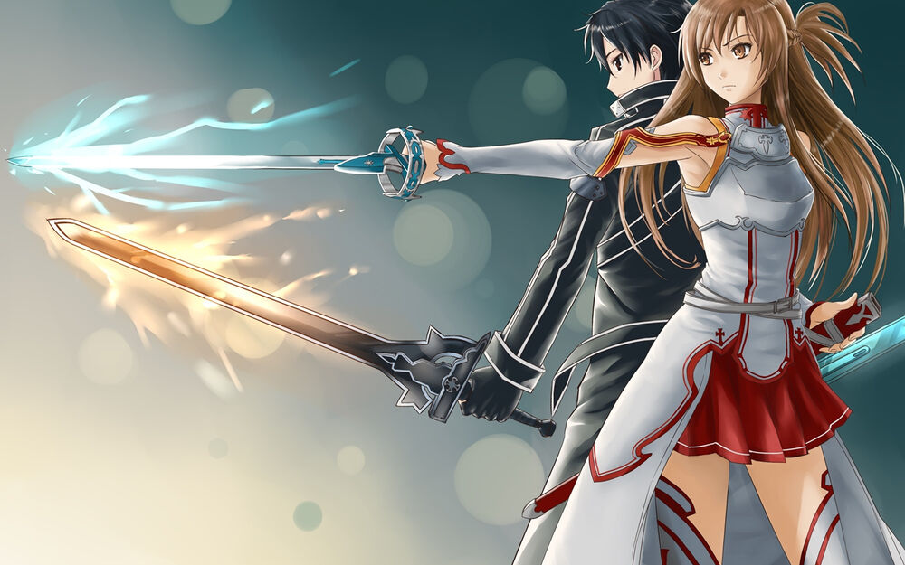 Обои для рабочего стола Асуна и Кирито из аниме Мастера меча онлайн / Sword art online