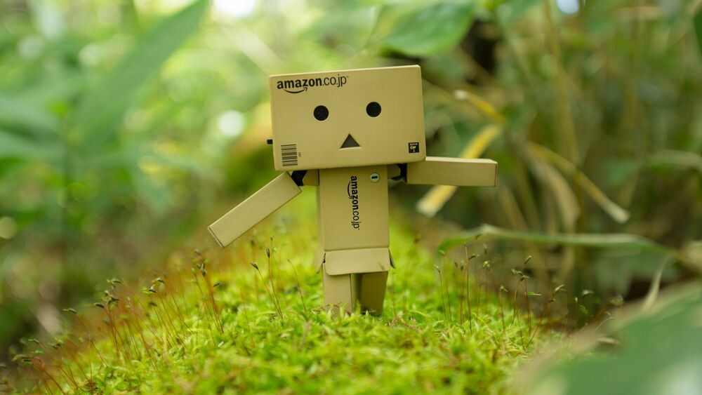 Обои для рабочего стола Человечек из коробок Amazon Данбо идет по зеленой траве персонаж манги Yotsuba&!