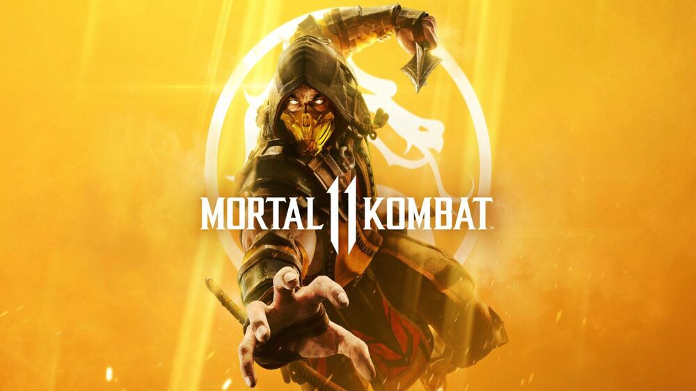 Обои для рабочего стола Скорпион на желтом фоне из игры Mortal Kombat 2