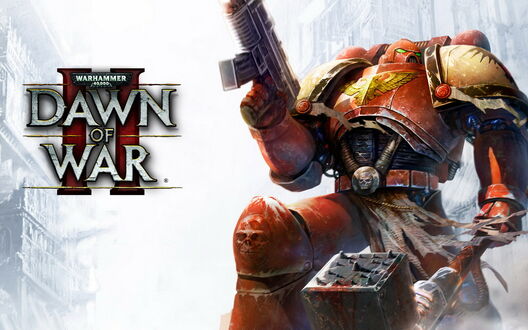 Обои на рабочий стол Игра - Warhammer 40, 000 Dawn of War II - Космический десантник на белом фоне