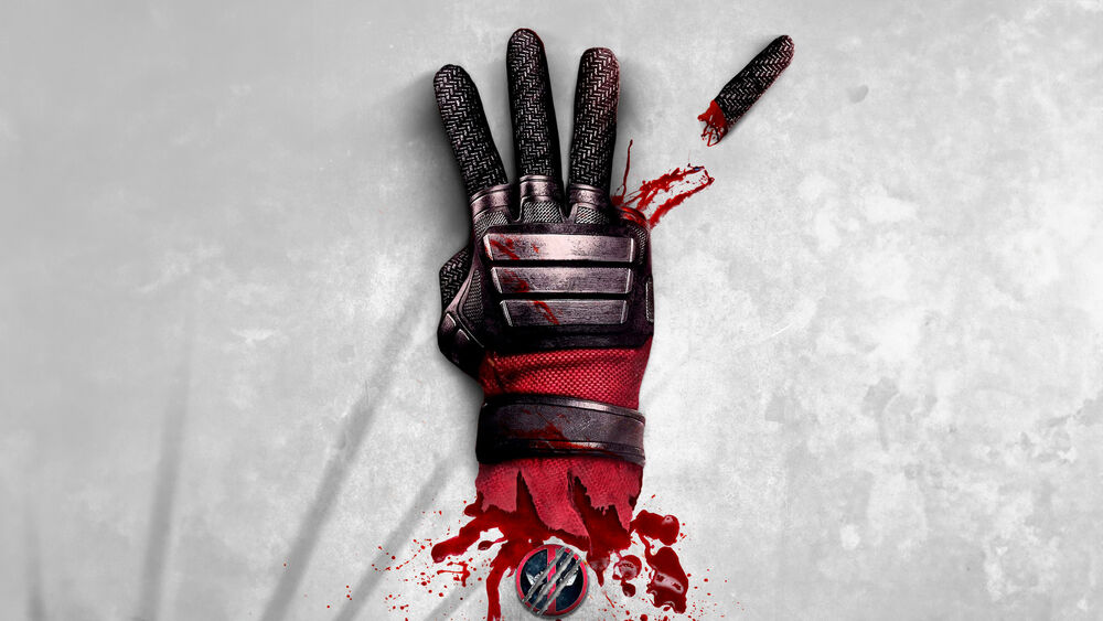 Обои для рабочего стола Окровавленная перчатка Дедпула / DeadPool на белом фоне