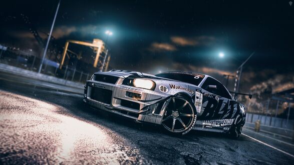 Обои на рабочий стол Белый автомобиль ночью на треке из игры Need for speed 2015